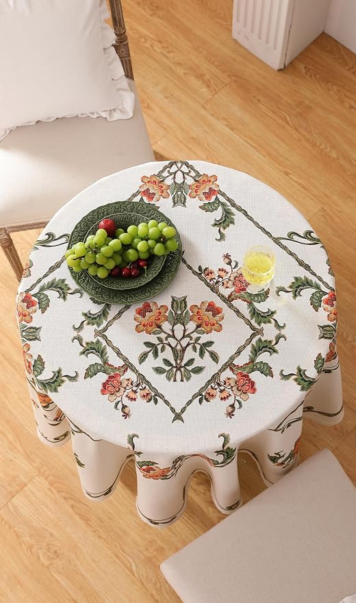patdrea Vintage French Linen Tablecloth,Round,Diameter 55"-Santiago C | Beautiful Print Table Cloth for Round Table,Colorful Floral Patterned,for Dining Room Tea Party Thanksgiving