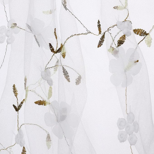 MECCANIXITY 5 Yard Tulle Fabric 175"x51"3D Flower Embroidery Mesh Lace Fabric for DIY Handmade Clothing Wedding Dress Skirt Home Curtain Decoration, White