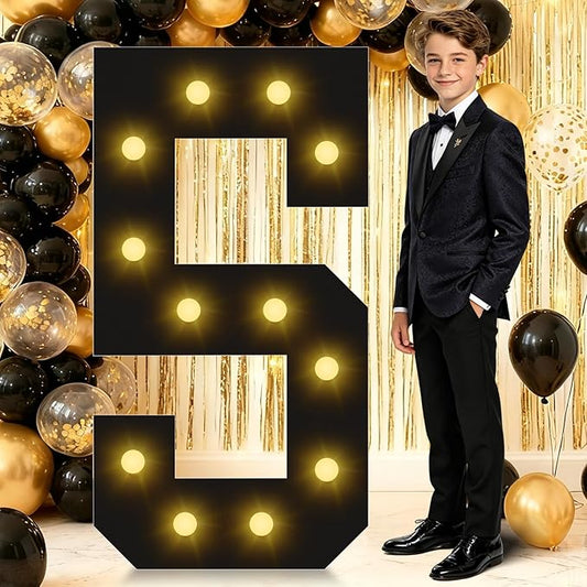 4FT Marquee Light Up Numbers, Black Giant Marquee Number 5, Pre-Cut Foam Board Set Can Be Used for Birthdays,Weddings,Party Anniversaries
