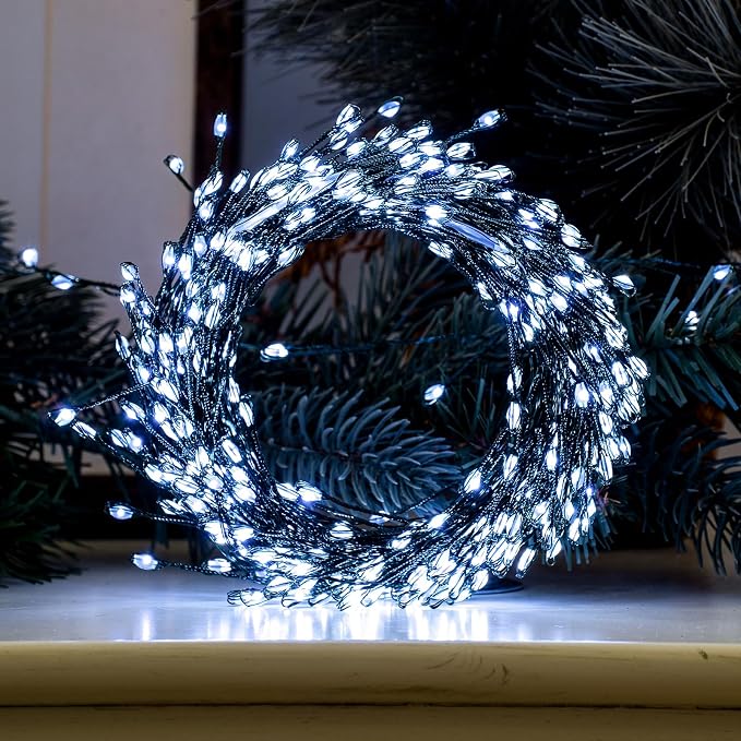 Firecracker Fairy Lights,33FT 300Leds Waterproof Twinkle Lights Plug in,8 Modes Remote String Light for Indoor Outdoor Christmas Wedding Birthday Patio Garden Decor,Green Wire,Cool White