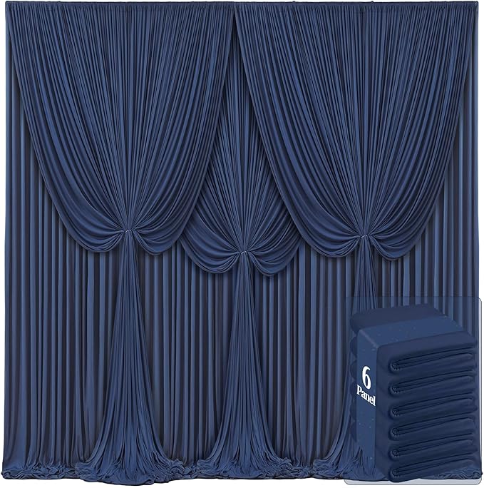 6 Panels Navy Blue Backdrop Curtains for Wedding Party Wrinkle Free Backdrops Curtain Drapes Fabric Decorations Photo Back Drop Cloth for Baby Shower Photography Stage Reception 30ft(W) x 12ft(H)