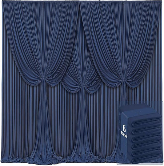 6 Panels Navy Blue Backdrop Curtains for Wedding Party Wrinkle Free Backdrops Curtain Drapes Fabric Decorations Photo Back Drop Cloth for Baby Shower Photography Stage Reception 30ft(W) x 12ft(H)