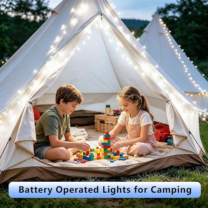 YEGUO Battery Operated String Lights, 2 Pack Each 33ft 100 LED Twinkle Fairy Lights Outdoor Waterproof, 8 Modes Clear Wire White Christmas Lights Indoor with Remote
