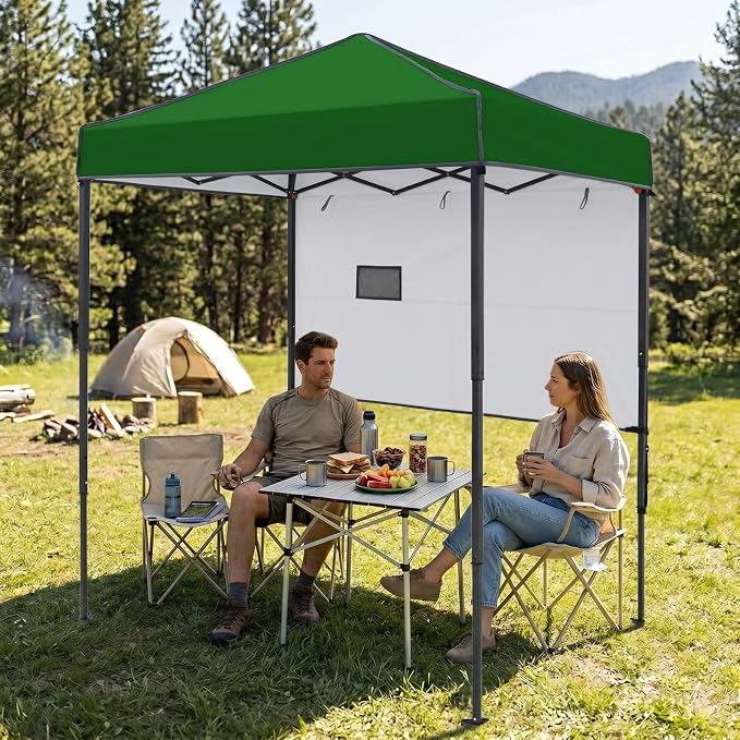 EAGLE PEAK 6x4 Instant Pop Up Canopy Tent with 1 Half Wall Panel, Straight Leg Sun Shelter, Portable Canopy with Carry Bag for Camping, Beach & Sports, Green