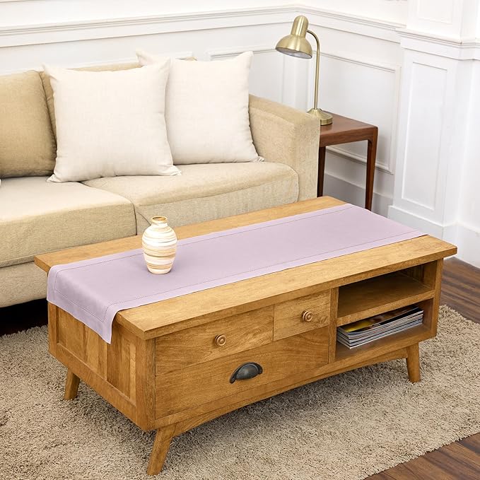 Solino Home Linen Table Runner 60 Inches - 100% Pure Linen Lilac Hemstitch Table Runner 14 x 60 Inch Ideal for Dresser and Coffee Tables, Mothers Day, Spring, Summer - Classic Hemstitch
