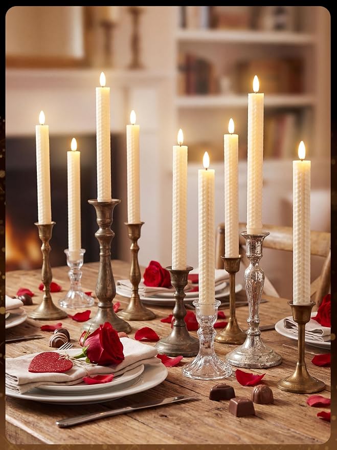 Funtery 48 Pcs Flameless LED Taper Candles Battery Operated Candles Bulk Realistic LED Candlesticks Flickering for Wedding Church Party Home Decor(Ivory,10 Inch,Artistic Style)