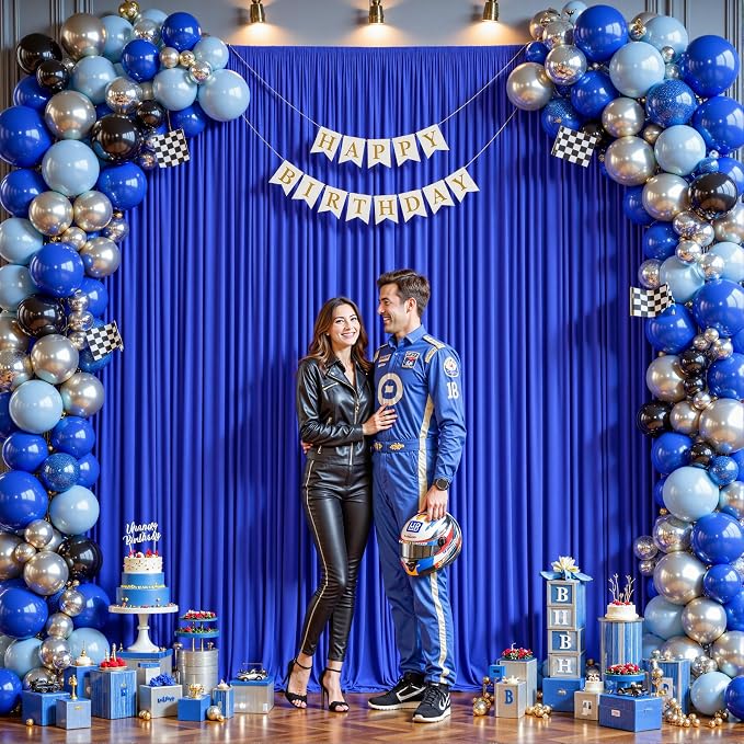 4 Panels Royal Blue Backdrop Curtains - Wrinkle Free Fabric Backdrop Curtain for Photoshoot, 10FT Wedding Party Photo Backdrop Drapes for Birthday Baby Shower Photography Stage Background Decorations