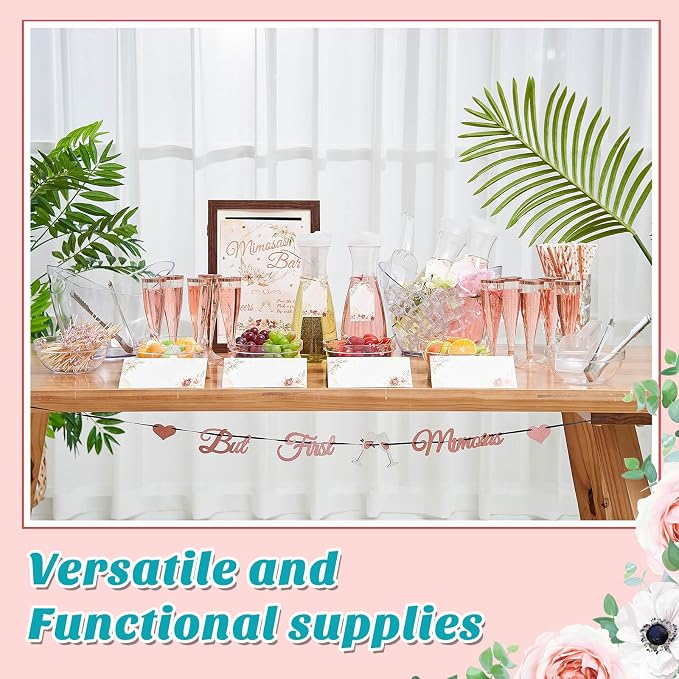 Pickmesh 237 Pcs Mimosa Bar Set up Supplies Kit - 2 Acrylic Beverage Tubs, 4 Carafes, 6 Bowls, 20 Champagne Flutes, 100 Straws & Picks, Banner, Mimosa Bar Gift Ideas for Bridal Shower Decoration