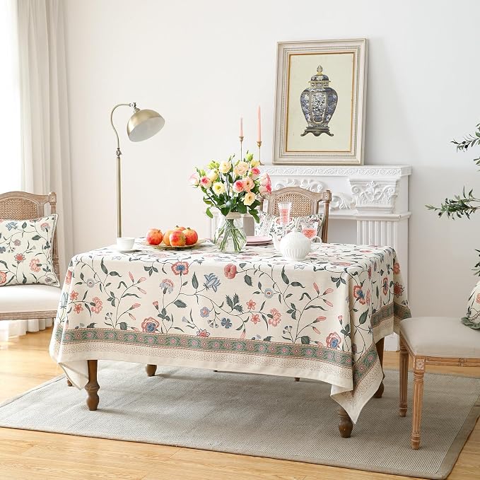 ISAENNE Designer French Linen Square Small Tablecloth,55"x55"-Daffy | Vintage Elegant Table Cloth for Square Table,Floral Pattern,Decoration,Heavyweight,Dining Room,Kitchen,Thanksgiving