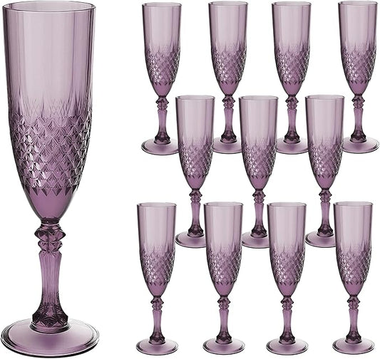 Plastic Champagne Flutes, Champagne Glasses Bulk, Reusable Unbreakable Acrylic Wine Glasses Goblets for Weddings Bachelor Parties Toasting Bridal Shower (12, Dark Purple)