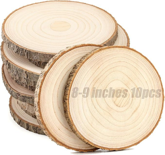 10 pcs Large Unfinished Wood Slices for Centerpieces 8-9 inches Wood Rounds for Tables Decor Rustic Wood Circles for DIY Crafts and Wedding Decor Round Wooden Discs for Ornaments