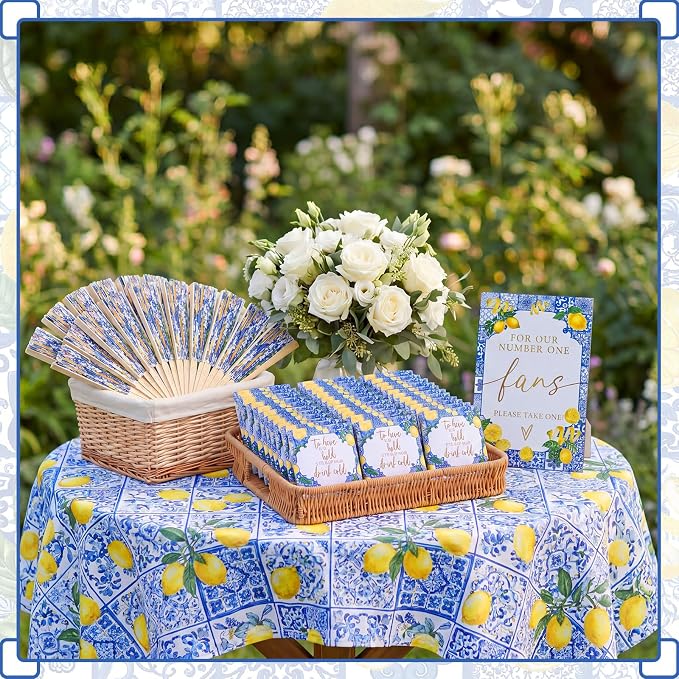 Hoteam 25 Sets Lemon Wedding Party Favors for Guests Bulk Including Yellow Can Cooler and Paper Folding Fans with Wedding Decor Table Sign Cheers to Love for Bridal Shower Party Souvenir