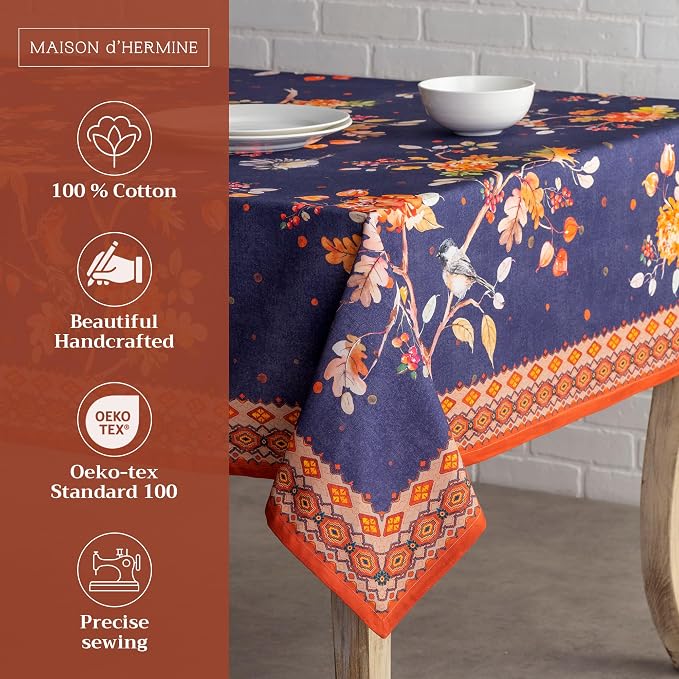 Maison d' Hermine Table Cloth Rectangle Table 100% Cotton 70 x 120 Inches Fall Tablecloth Reusable Everyday Use for Thanksgiving Christmas Decorations Dining Farmhouse Party (Kelim - Infinity)