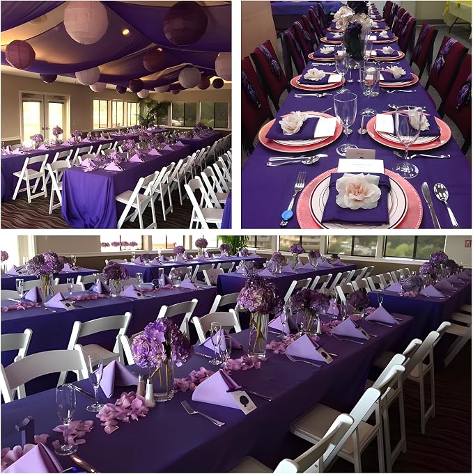 8 Packs Purple Tablecloth Rectangle 60x102 Inch Rectangular Table Cloth for 6 Foot Rectangle Tables, Wrinkle Resistant Polyester Fabric Tablecloth Washable Table Cover for Wedding Party Decor