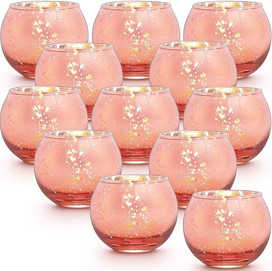 12 Pcs Rose Gold Candle Holders-Rose Gold centerpieces for Birthday Party, Wedding, Bridal Shower, Sweet 16. Mother's Day Brunch Table Decorations