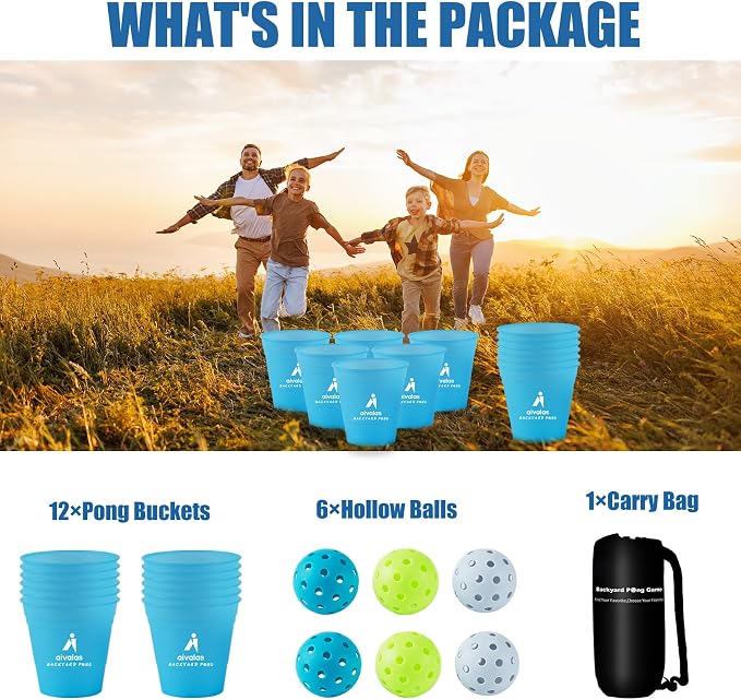 Aivalas Yard Pong Giant Outdoor Toss Games – XL Buckets with Basketball-Style Play, Portable Backyard Lawn Beach Camping Throwing Game for Adults Teens & Family – Includes Carry Bag, Easy to Store