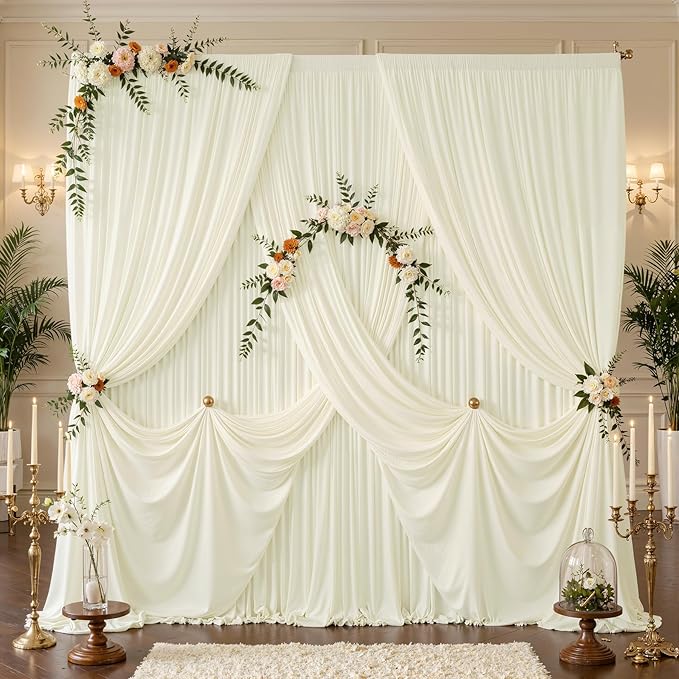 20 x 10ft Ivory Backdrop Curtains, Cream Wrinkle Free Draping Fabric Wedding Birthday Baby Bridal Shower Graduation Party Drapes for Backdrop Photography Photo Booth Background Decoration