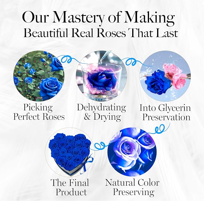 GLAMOUR BOUTIQUE 16 Flower Forever Heart Shape Box, Mothers Day Gift For Mom, Eternal Preserved Roses Gift for Her, Flowers bouquet, For Birthday, Anniversary, Girlfriend - Blue (Color-Treated)