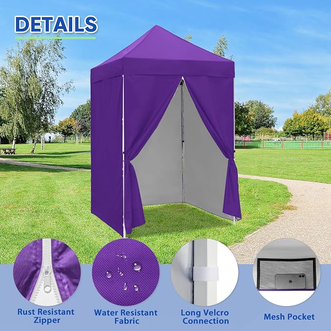 COOS BAY 5x5 Pop Up Canopy Tent with Side Walls, Easy Setup Portable Sun Shelter with Carry Bag, Outdoor Shade for Beach, Camping, Sports & Backyard, Purple