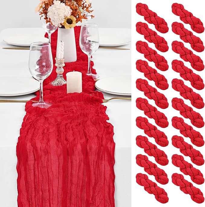 20 Pack Red Table Runner 10Ft Cheesecloth Table Runner Boho Gauze Table Runner Long Cheese Cloth Table Runner Romantic Sheer Fabric Table Runners for Wedding Party Bridal Shower