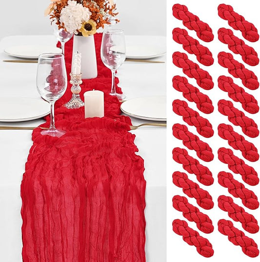 20 Pack Red Table Runner 10Ft Cheesecloth Table Runner Boho Gauze Table Runner Long Cheese Cloth Table Runner Romantic Sheer Fabric Table Runners for Wedding Party Bridal Shower