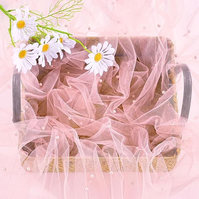 Pearl Tulle Table Runner Fabric: 10ft Wedding Veil Seasonal Dessert Chiffon Pearl Lace Boho Overlay Mother's Day Wedding Aisle Runner Party Decorations Doilies