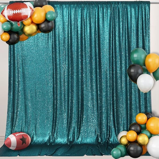 PartyDelight Teal Sequin Backdrop 10x10ft 4 Inch Rod Pocket | Dense 3mm sequins on mesh backing with 4 inch rod pocket for large wedding walls group photos stages and reception displays