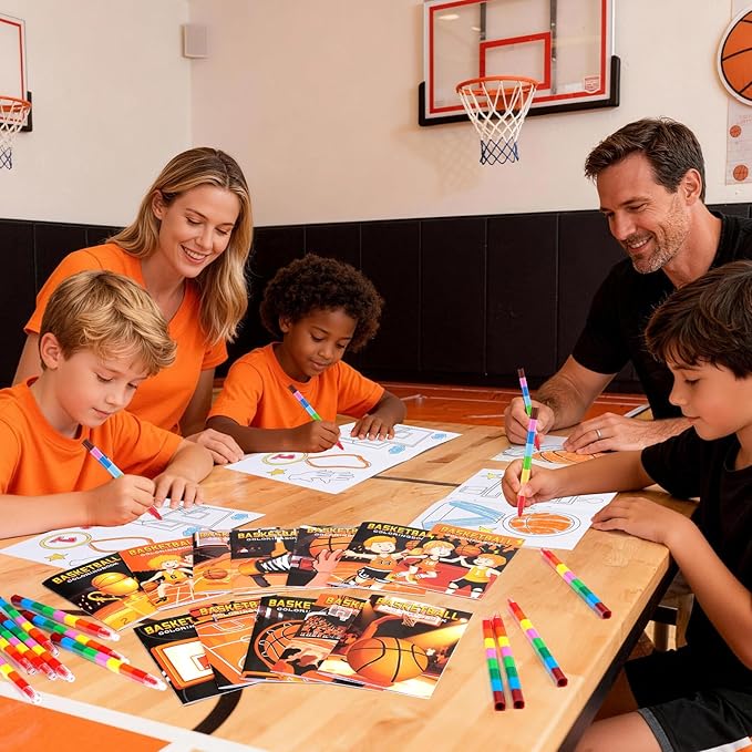 BenLouis 24 Basketball Mini Coloring Books Kids with 24 Stacking Crayons Basketball Party Favors Activity Books Bulk for Kids Sports Goodie Bag Gift Stuffer Classroom Reward