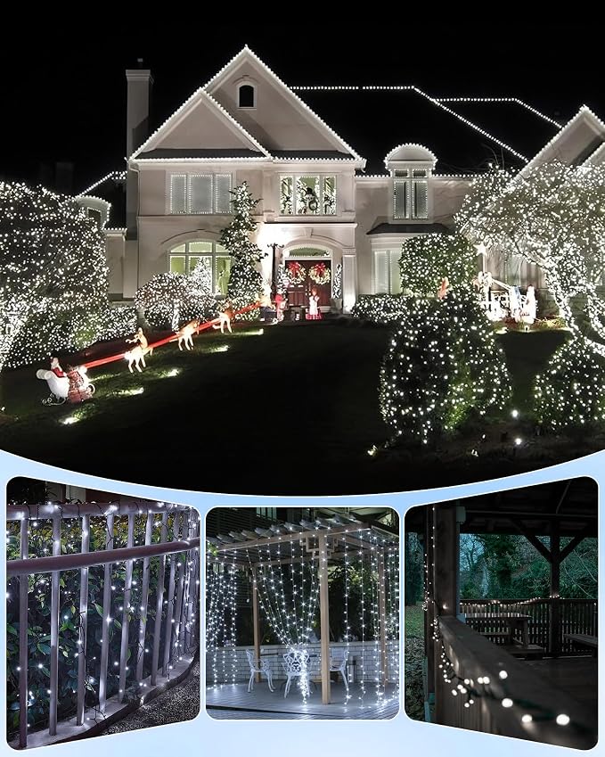 Brightown Solar Outdoor String Lights - 50 FT 120 LED Solar String Lights for Outside with 8 Lighting Modes, IP65 Waterproof Solar Outdoor Lights, Suitable for Tree Party Decor, Pure White