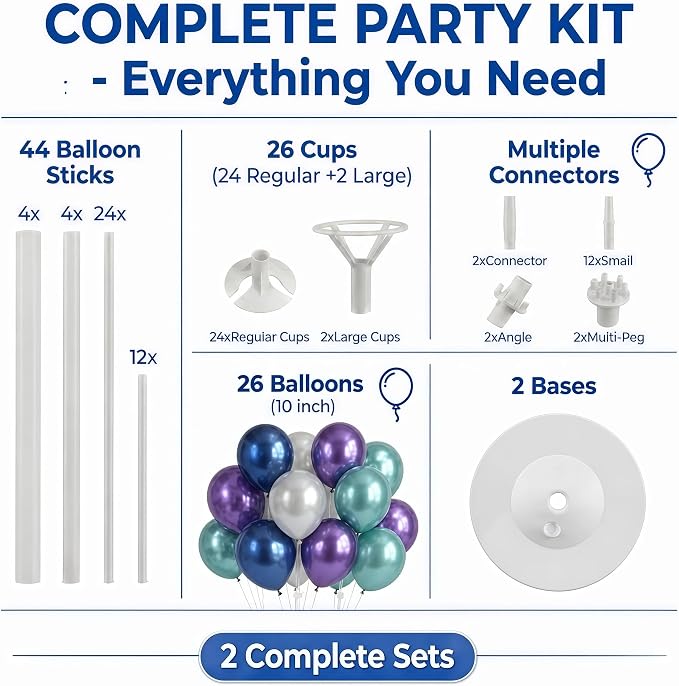 Balloon Column Stand Kit with Balloons, Base and Pole, Balloon Column Kit for Floor or Table Backdrop Decoration for Party Wedding Baby Shower Birthday Graduation (Mermaid)