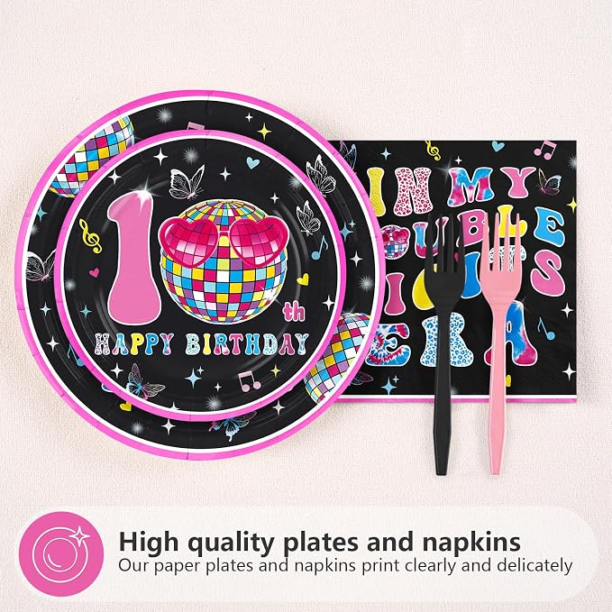 96Pcs 10th Birthday Party Decoration In My Double Digits Era Plates and Napkins Double Digits Tableware Set for Girls’ 10-Year-Old Birthday Party Supplies, Serves 24