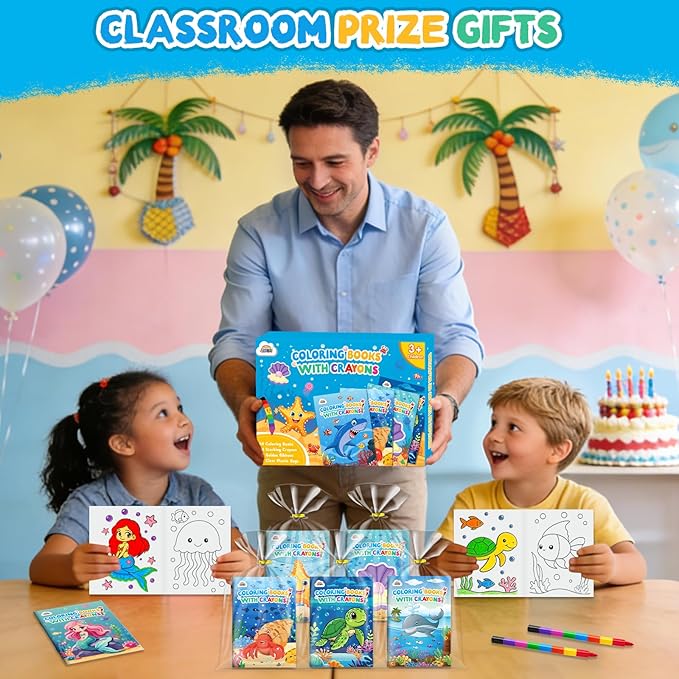 ZMLM 24 Pack Ocean Coloring Books for Kids with Crayons,Party Favors for Kids 4-8, Goodie Bags Stuffers for Toddlers, Classroom Prizes Birthday Return Gifts (Ocean)