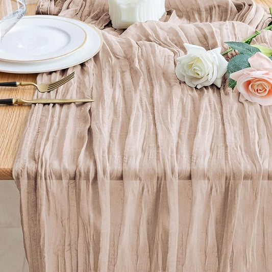 Wokceer Cheesecloth Table Runner Nude Pink 10FT Boho Gauze Cheese Cloth Table Runner for Party Long Rustic Sheer Table Runners for Baby Bridal Shower Wedding Easter Table Decor