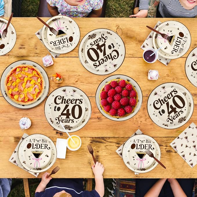 96Pcs Espresso Martini 40th Birthday Decorations Cheers to 40 Years Plates and Napkins Disposable Espresso Martini 40th Paper Tableware Sets for Women Cheers to 40 Birthday Party Supplies, Serves 24
