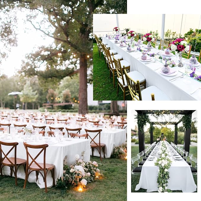 fani 10 Packs 90 x 132 Inch Tablecloth, White Polyester Table Cloth for 8ft Rectangle Tables, Stain and Wrinkle Resistant Washable Fabric Table Cover for Wedding Banquets Parties Buffet Dining Table