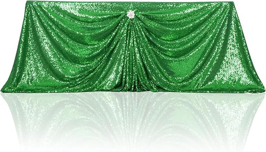 PartyDelight Green Sequin Tablecloth 90x132 Inch Rectangle Glitter Table Cloth for Party Baby Shower Christmas Decorations