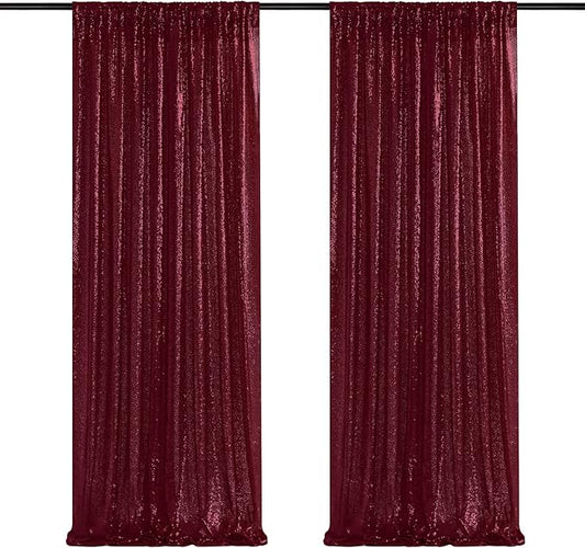 Burgundy Sequin Backdrop Curtains,2 Panels 2FTx8FT Burgundy Curtain Backdrop Glitter Party Decorations Background Drapes for Wedding Birthday Anniversary Graduation Photo Booth Decor