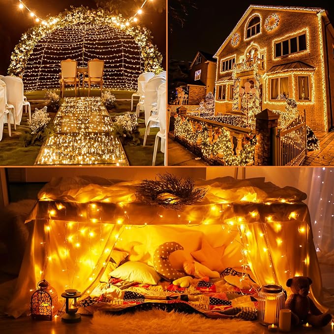 Beieverluck 8 Pack Solar Fairy Lights Outdoor Waterproof 264FT 800 LED Solar String Lights Outside with 8 Modes for Tree Garden Wedding Party Decor, Warm White