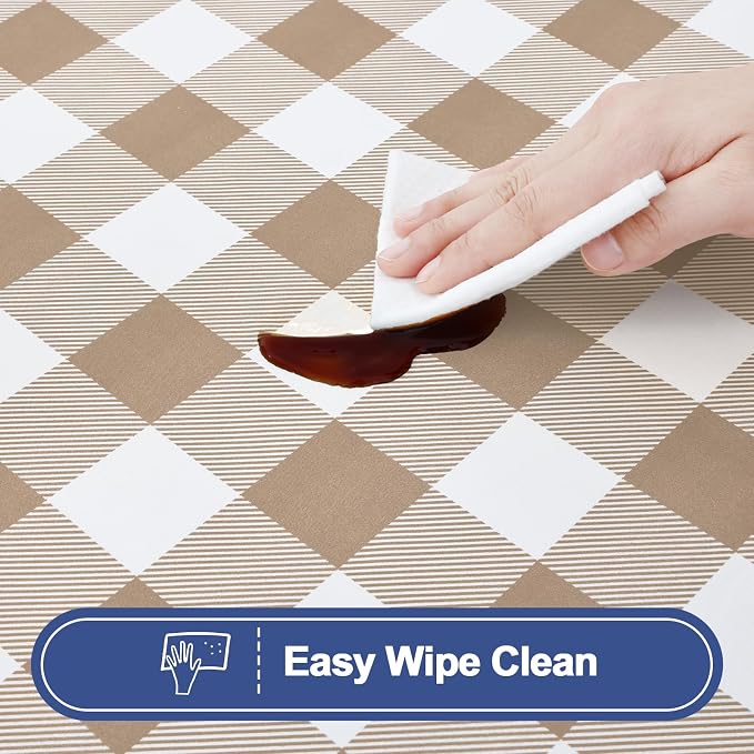 Smiry Picnic Table Cloth 4 Pack, Waterproof Elastic Fitted Tablecloths for 8FT Rectangle Tables, Washable Polyester Buffalo Plaid Tablecloth for Camping, Dining & Outdoor (Khaki & White, 30" x 96")