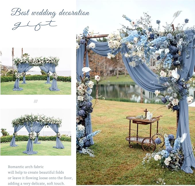 Wedding Arch Draping Fabric,2 Panels 28" x18ft Dusty Blue Wedding Arch Drapes for Ceremony Sheer Chiffon Fabric Drapes Arbor Drapery Decorations for Reception Party