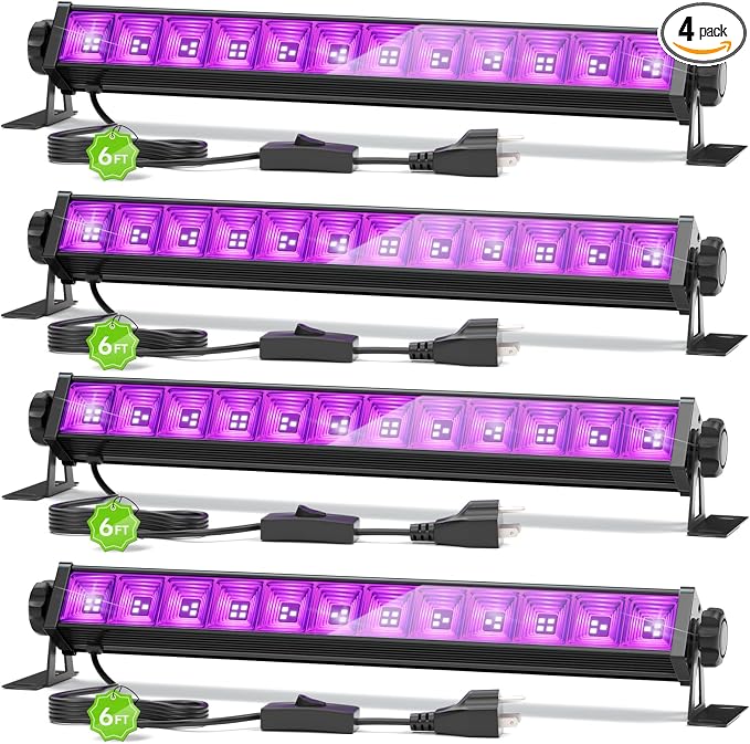 4 Pack 42W LED Black Light Bar, Blacklight with 6FT Cord+Switch+Plug, Glow in The Dark Black Lights Party Supplies for Halloween Decorations, Fluorescent Poster, Body Paint, Classroom, Bedroom