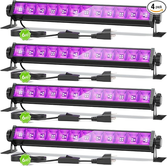 4 Pack 42W LED Black Light Bar, Blacklight with 6FT Cord+Switch+Plug, Glow in The Dark Black Lights Party Supplies for Halloween Decorations, Fluorescent Poster, Body Paint, Classroom, Bedroom