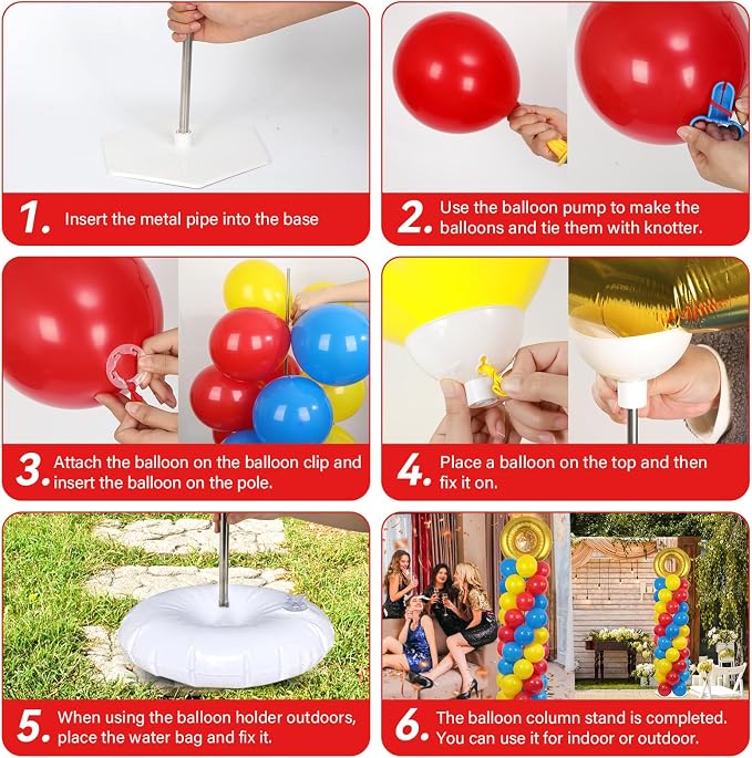 2 Sets Red Blue Yellow Balloon Column Stand Kit with 102 Balloons Ring 5.57ft Adjustable Balloon Tower Stand with Red Blue Gold Balloons Arch Column for Birthday Baby Shower Party Supplies