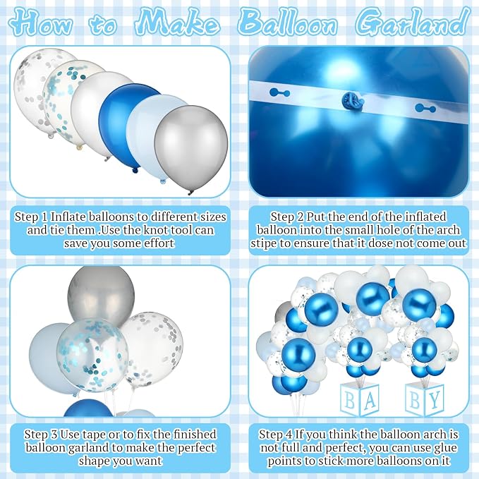 6 Sets Blue Boy Baby Shower Table Centerpiece with Paper Letter Boxes, Stand, Blue and White Balloon DIY Baby Shower Party Table Decor Kit for Boy 1st Birthday Gender Reveal Party Supplies