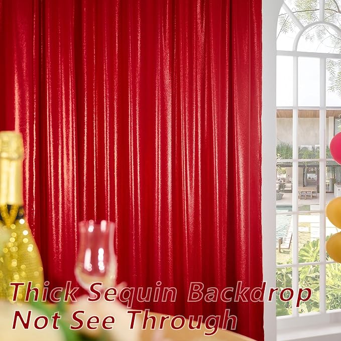 40x10 ft Wrinkle Free Red Sequin Backdrop Curtain for Parties,Thick Not Fall-Off Glitter Backdrop Drapes,8 Panels 5x10ft Shimmer Photo Back Drop Cloth for Wedding Birthday Photography Background