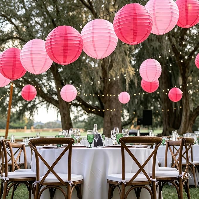 20Pcs Paper Lanterns Decorative, Hot Pink Round Hanging Paper Lanterns Decorations for Rustic Party Bridal Shower Wedding Birthday Home Decor
