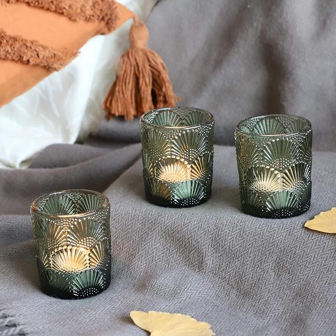 Woho Green Votive Candle Holders Set of 24, Green Glass Tealight Candle Holder for Christmas Party Decor, Tea Light Candle Holder Glass for Wedding Table Lovely Gift