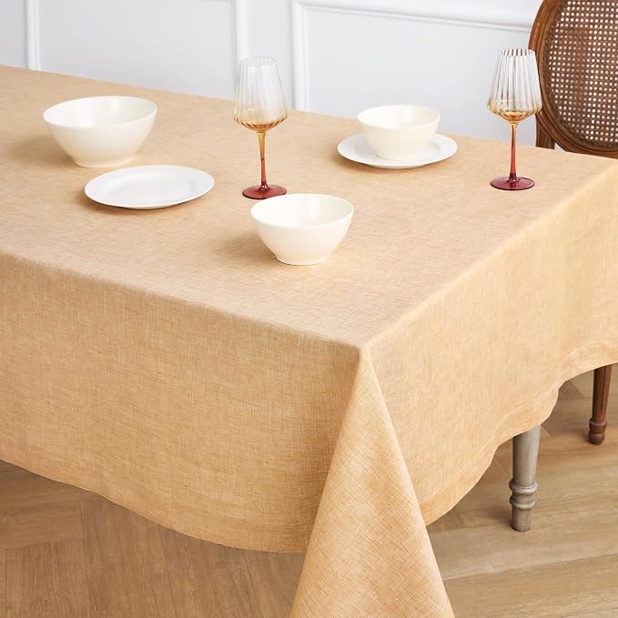 Solino Home Linen Tablecloth 60 x 120 Inch - 100% Pure Linen Golden Nugget Table Cloth for Rectangle Tables - Athena, Machine Washable Tablecloth for Summer