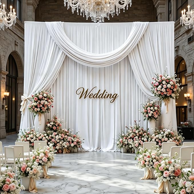 Gallety White Backdrop Curtain for Wedding, Photo Backdrop Curtains for Bridal Shower Decorations - 10FT x 10FT White Curtain with Rod Pockets for Celebration,Birthday Parites,Graduations Decor
