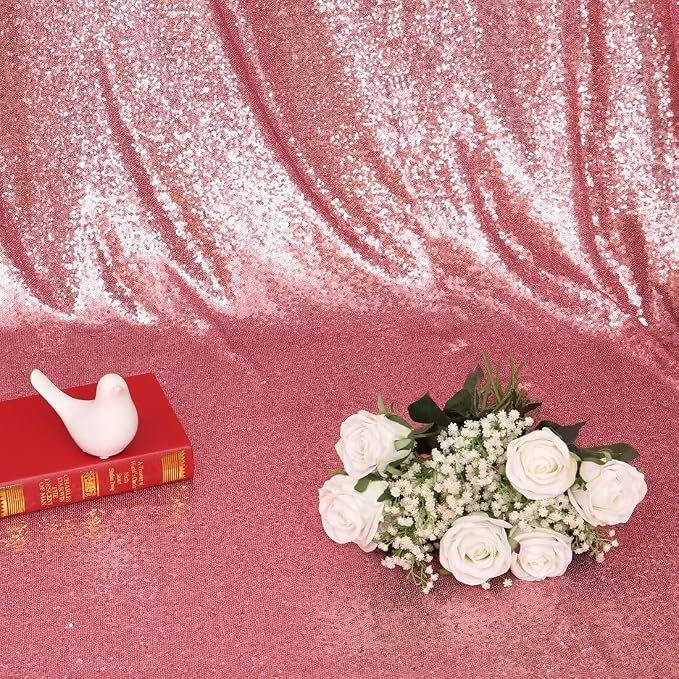Eternal Beauty Sequin Backdrop Curtains, 2x8 Ft-2 Panels Fuchsia Pink Back Drop for Mother's Day Shimmer Photography Party Wedding Birthday Decor